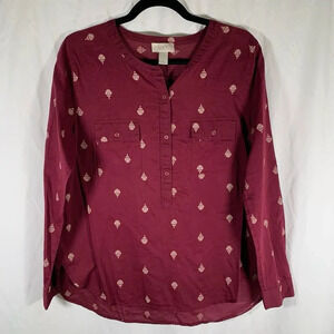 Loft Blouse Women’s Large Burgundy Light Long Sleeve Button Down Top